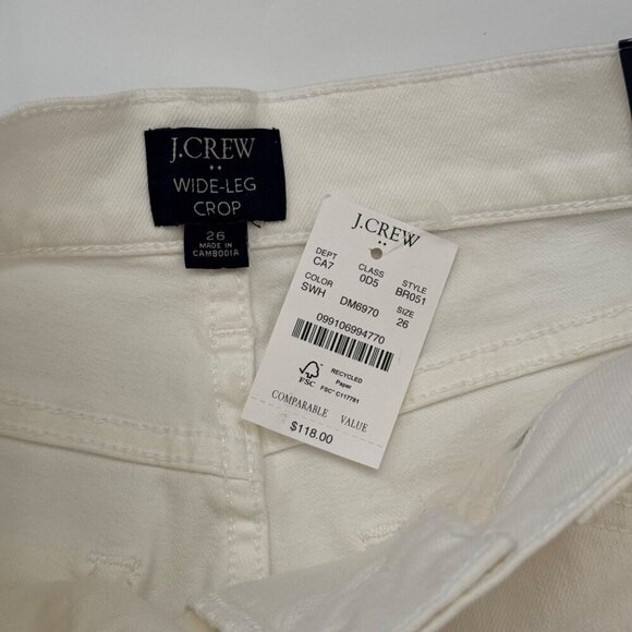 J. Crew Factory NEW Wide Leg Crop Jeans Women's 26 Cream Raw Hem Stretch Denim - Picture 7 of 10